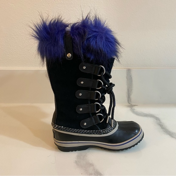 Sorel Joan of Arctic Waterproof Snow Boots NEW Fur Black Blue LIMITED Women’s 5 - Picture 5 of 8